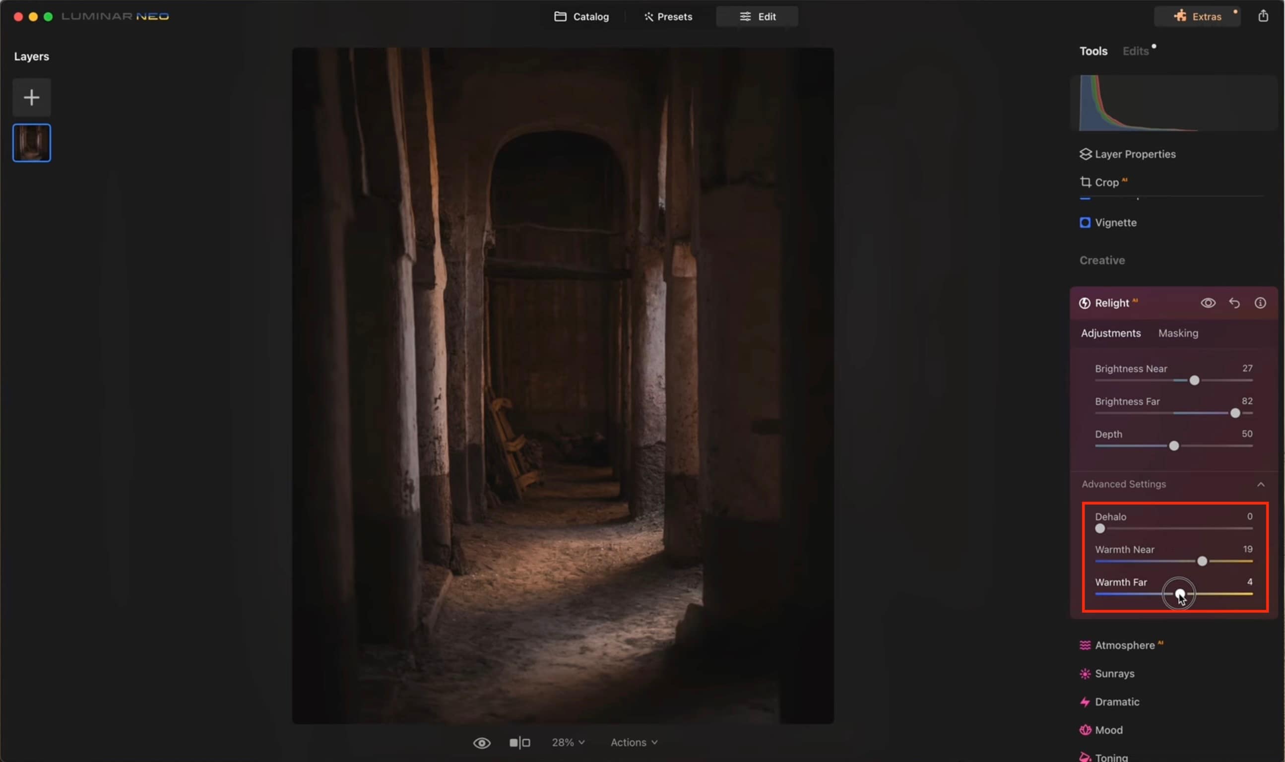 dehalo and warmth near and warmth far tool