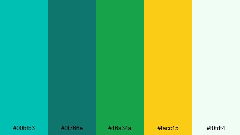 lush palm escape tiffany blue color palette with hex codes