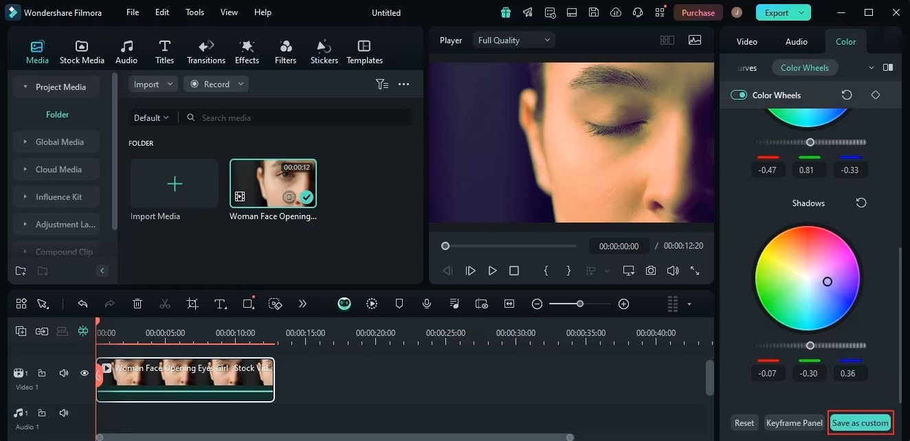 Import custom LUT filters in Filmora.