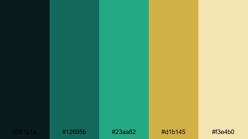 luxe circuit board gold green color palette with hex codes