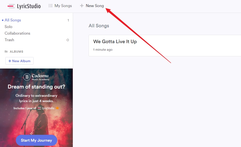 create a new song in lyricstudio