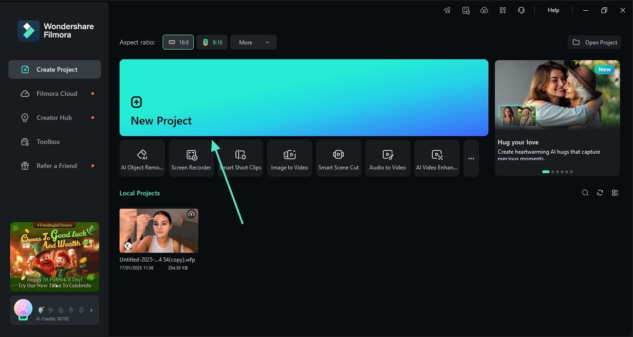 start new project to import video