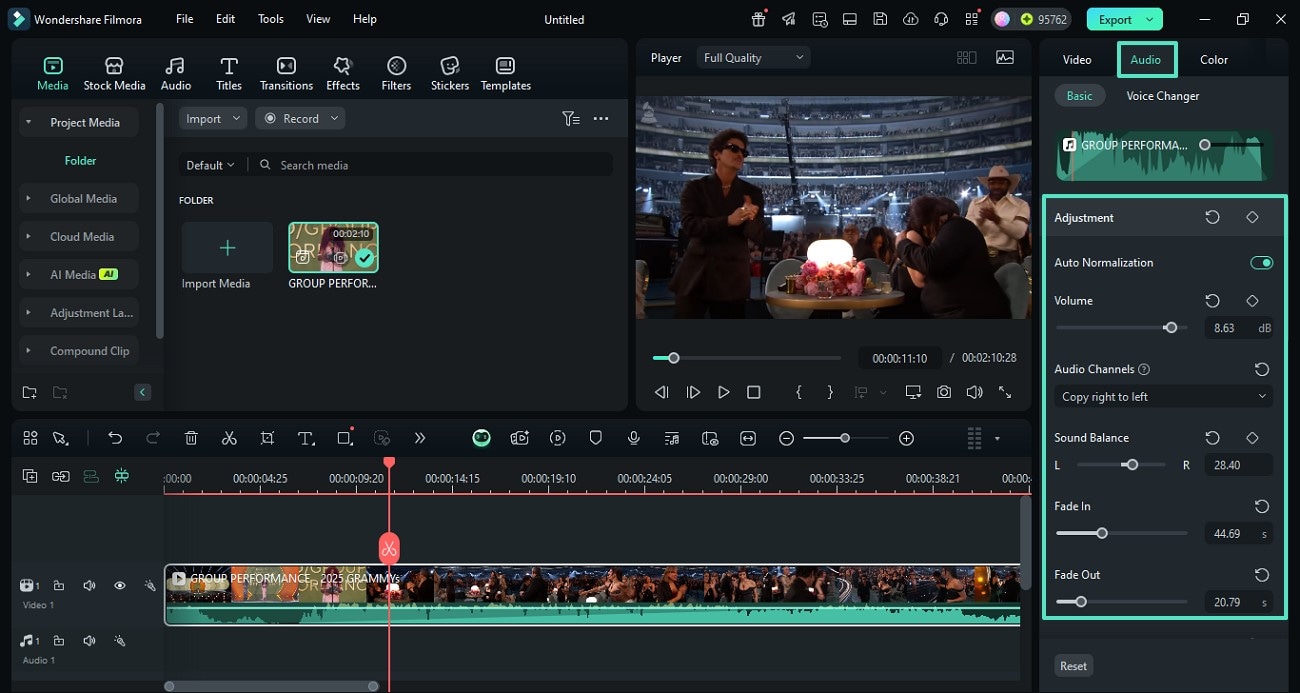 access audio panel to change settings