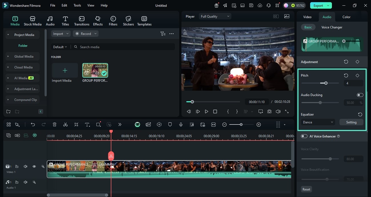 set pitch and equalizer settings