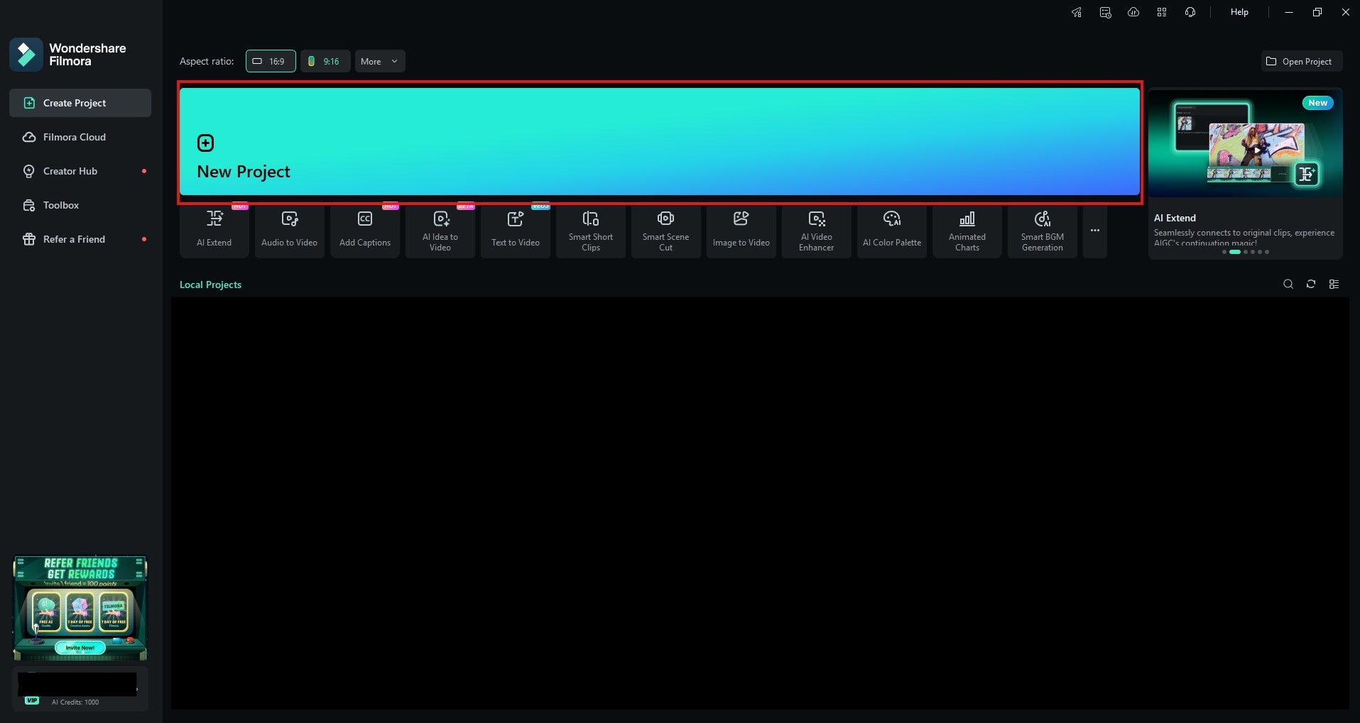 create new project in filmora