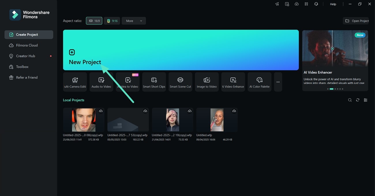 create new project filmora desktop