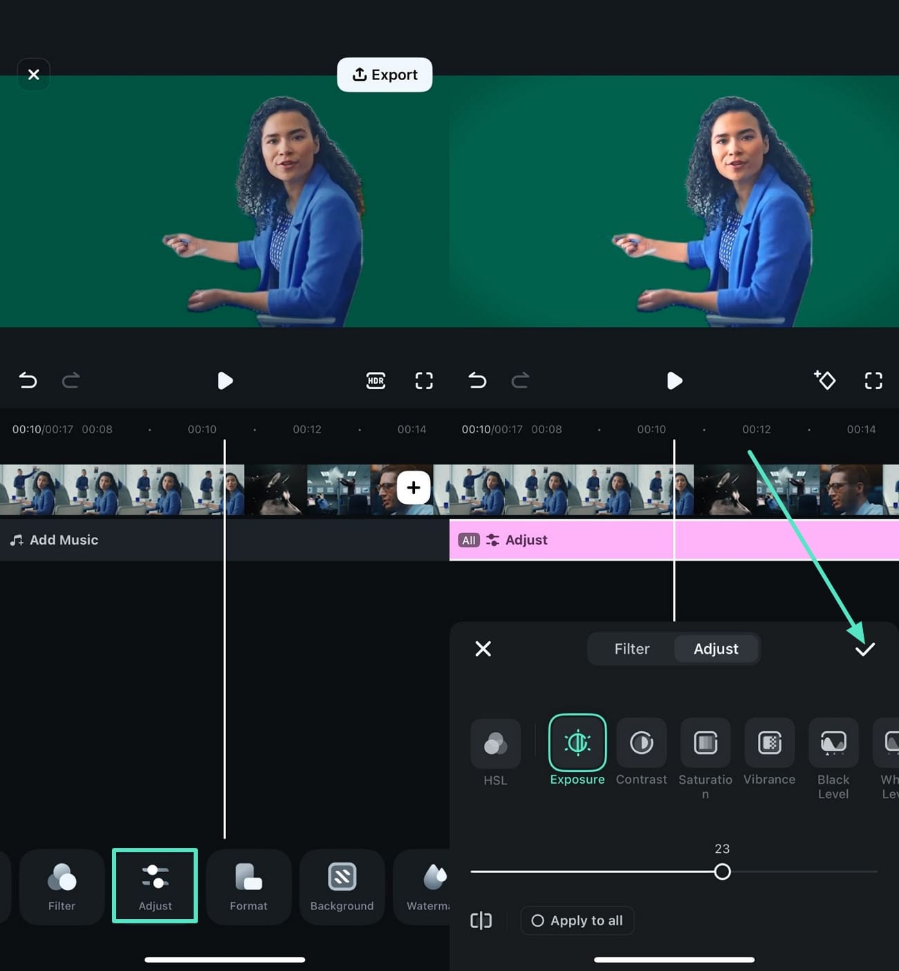 adjust exposure other promo video aspects