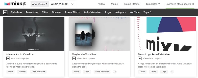 mixkit after effect audio visualizer template