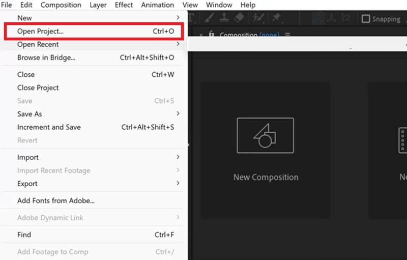 open project and select the file