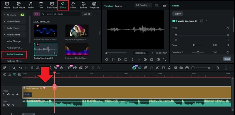 browse filmora audio visualizer and add
