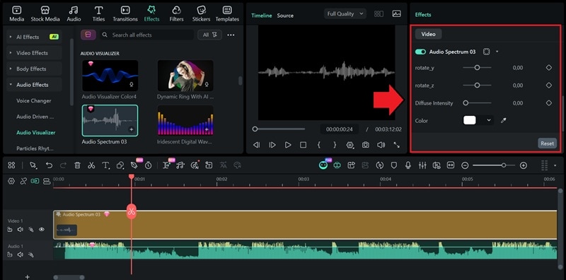 adjust filmora audio visualizer