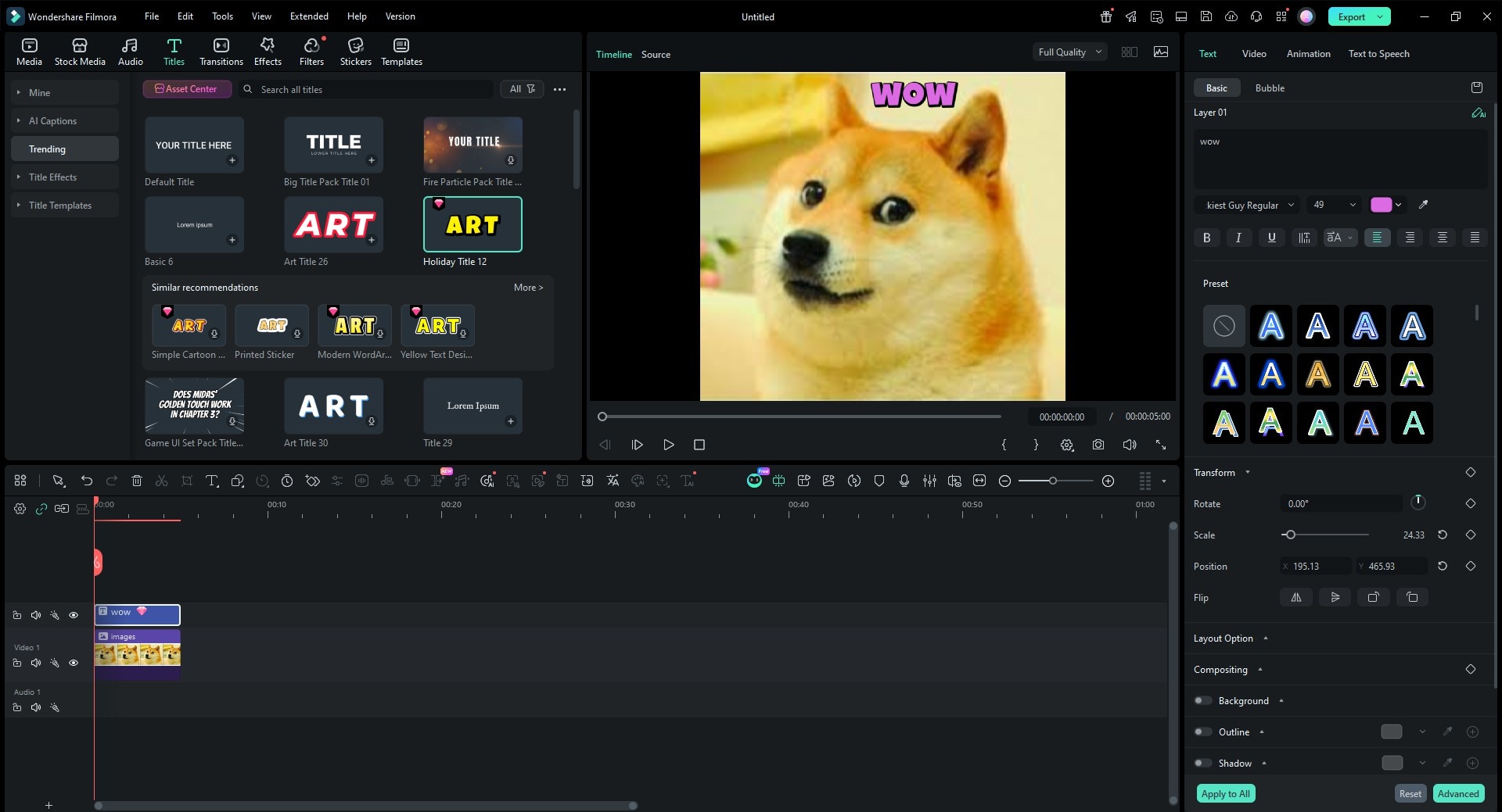edit doge meme text in filmora
