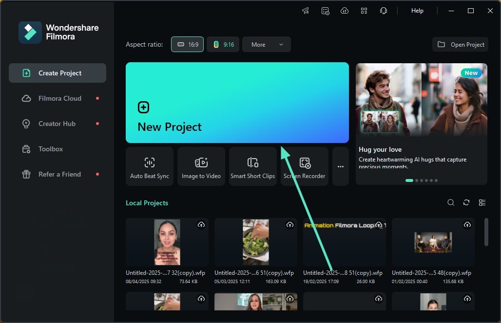 create new project filmora