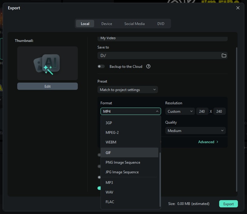 export as gif format