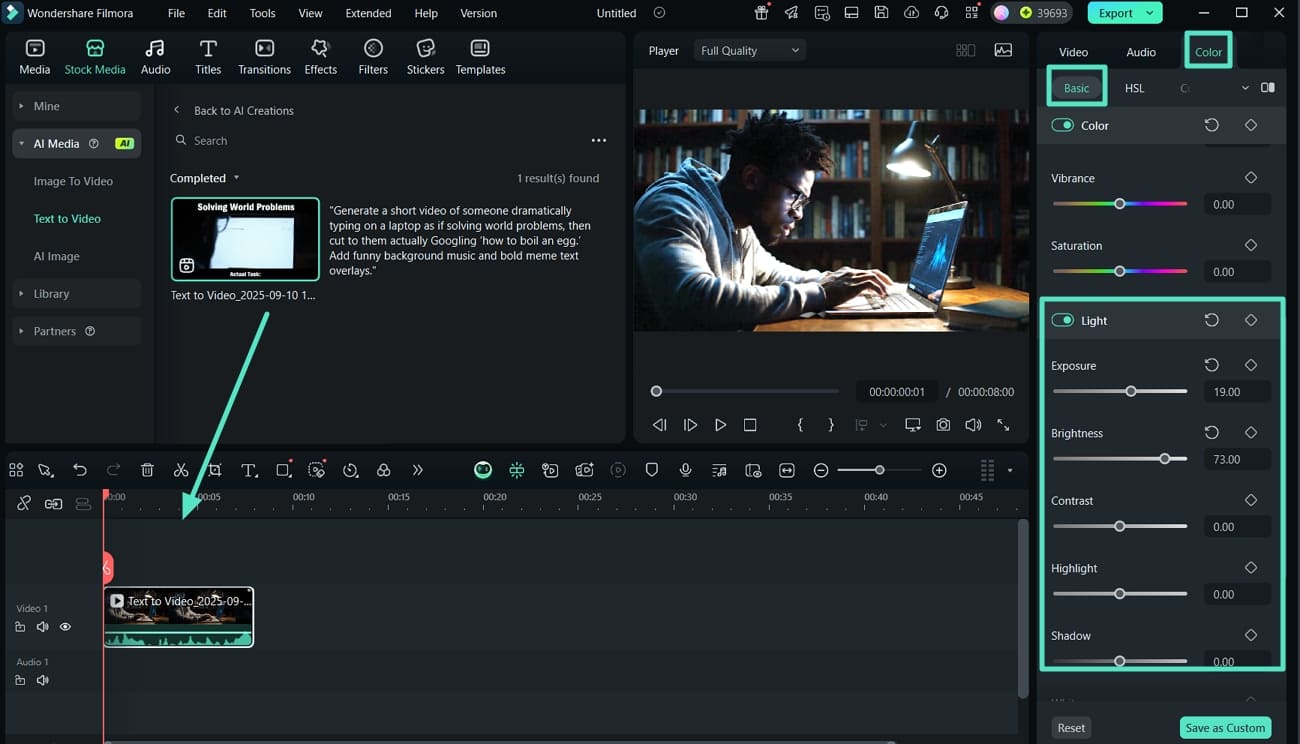 adjust light properties text to video