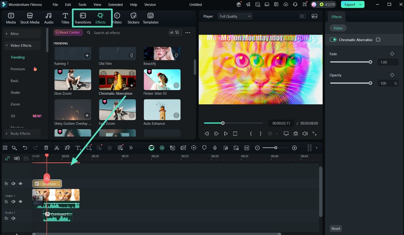 add transitions and effects meme video