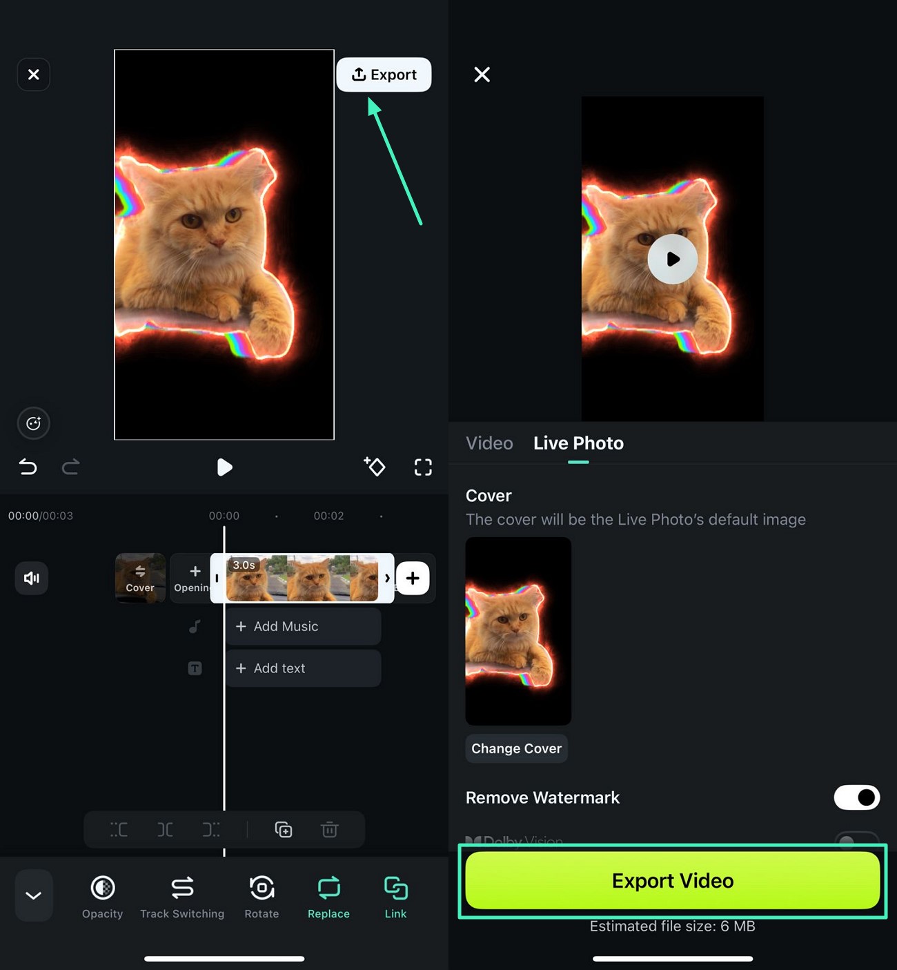 exporting the created sticker as a Live Photo after turning a photo into a sticker