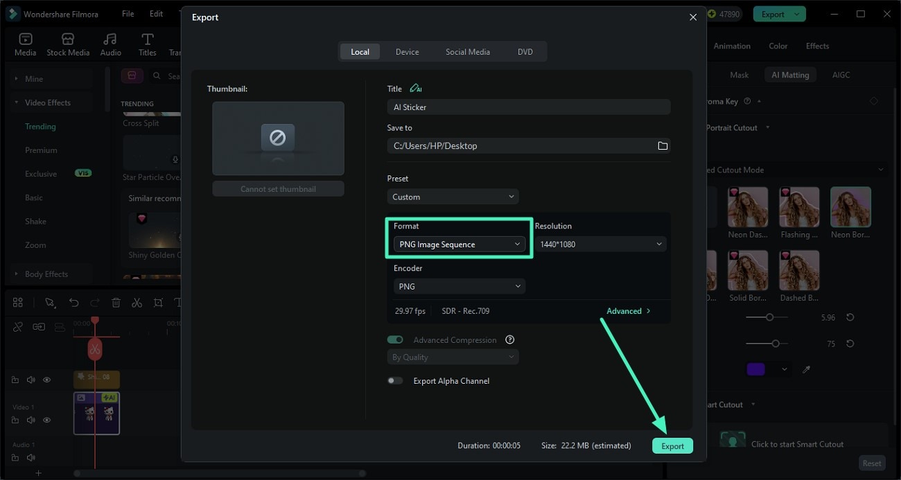exporting the final sticker as a PNG with transparent background