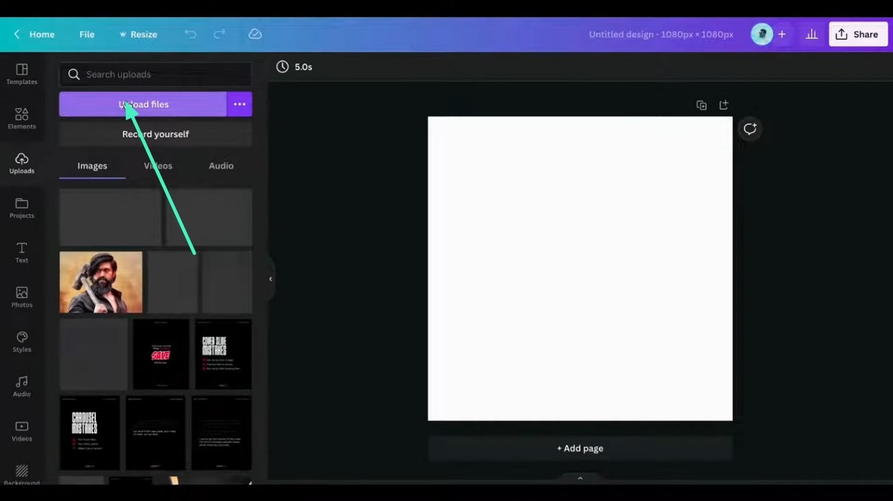 uploading an image in Canva to make a picture into a sticker