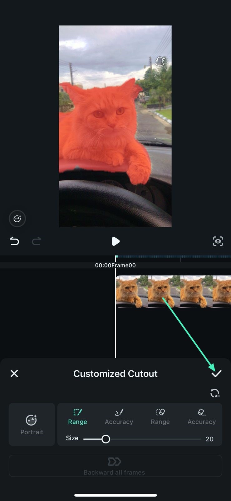 customizing the cutout for turning a photo into a sticker in Filmora App