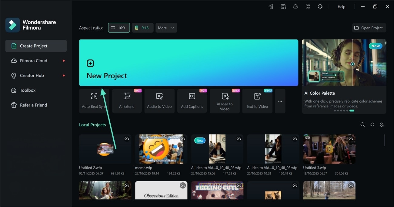 start new project filmora