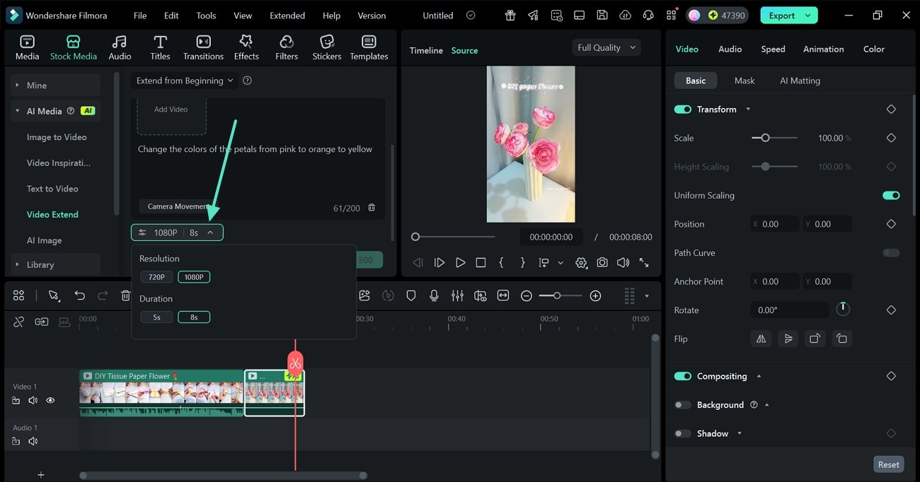 choose resolution and duration of video