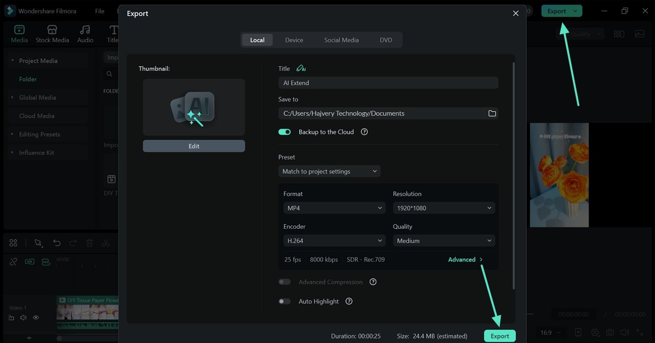 export video after applying ai extend