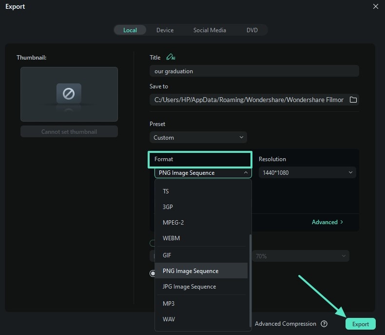 set file format hit export