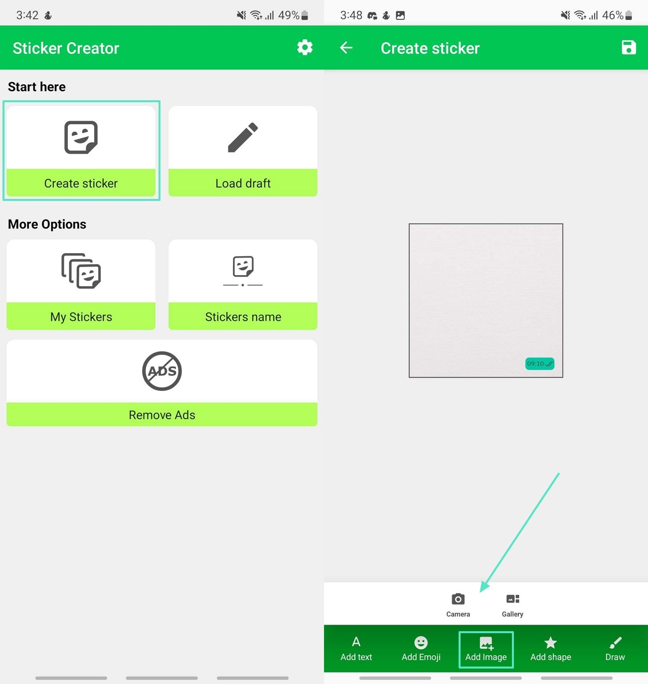 launch mobile app and add image