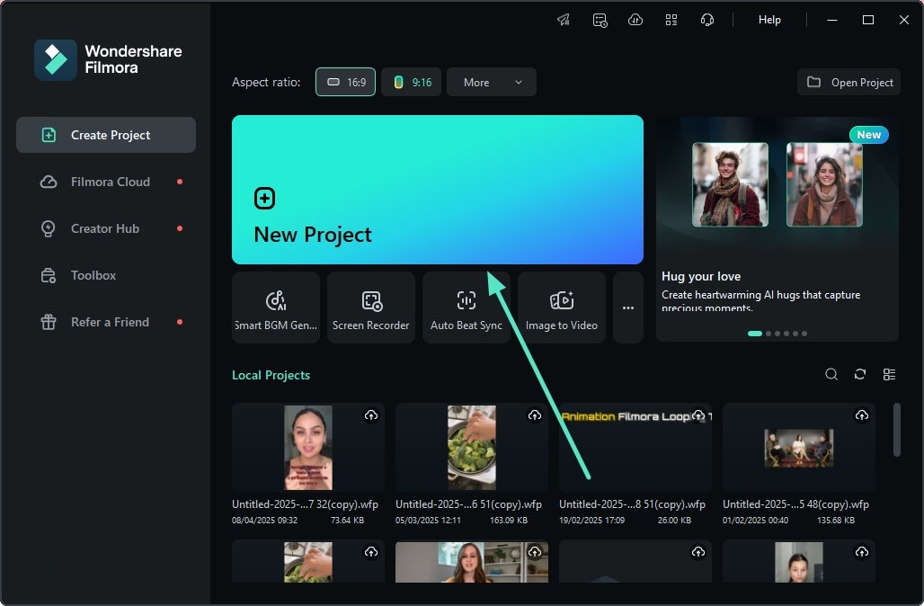 download filmora and initiate project