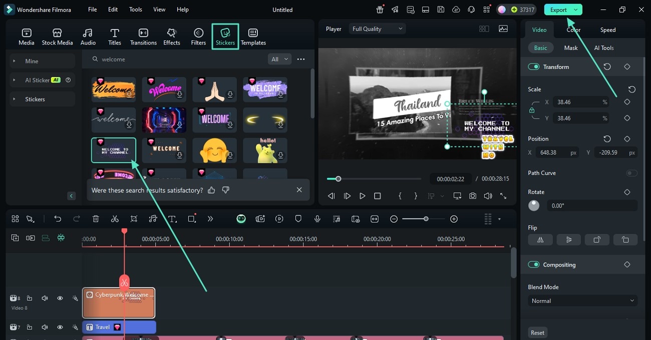 use stickers and export intro video