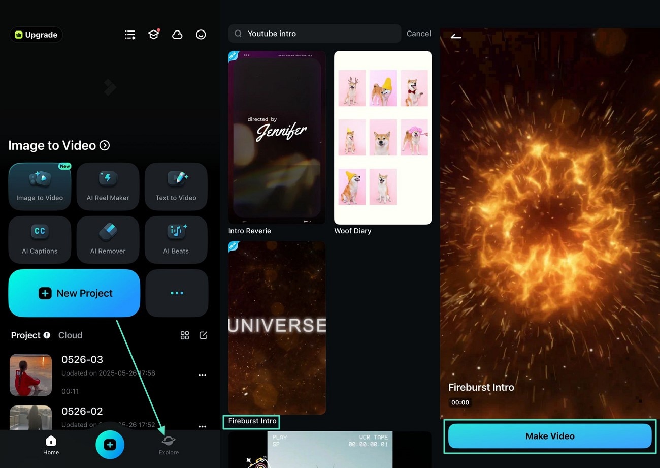 access filmora app explore templates