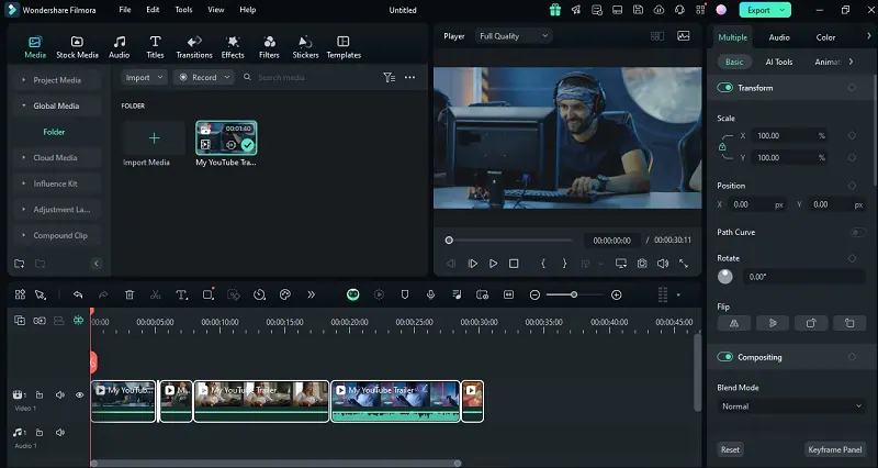 main editing timeline interface