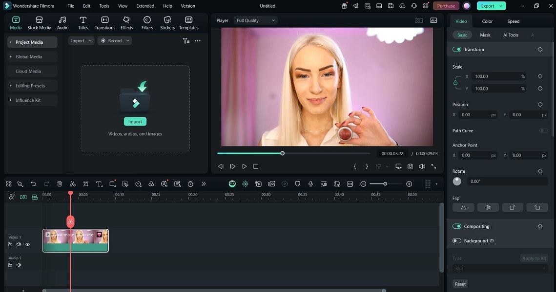 filmora editing interface