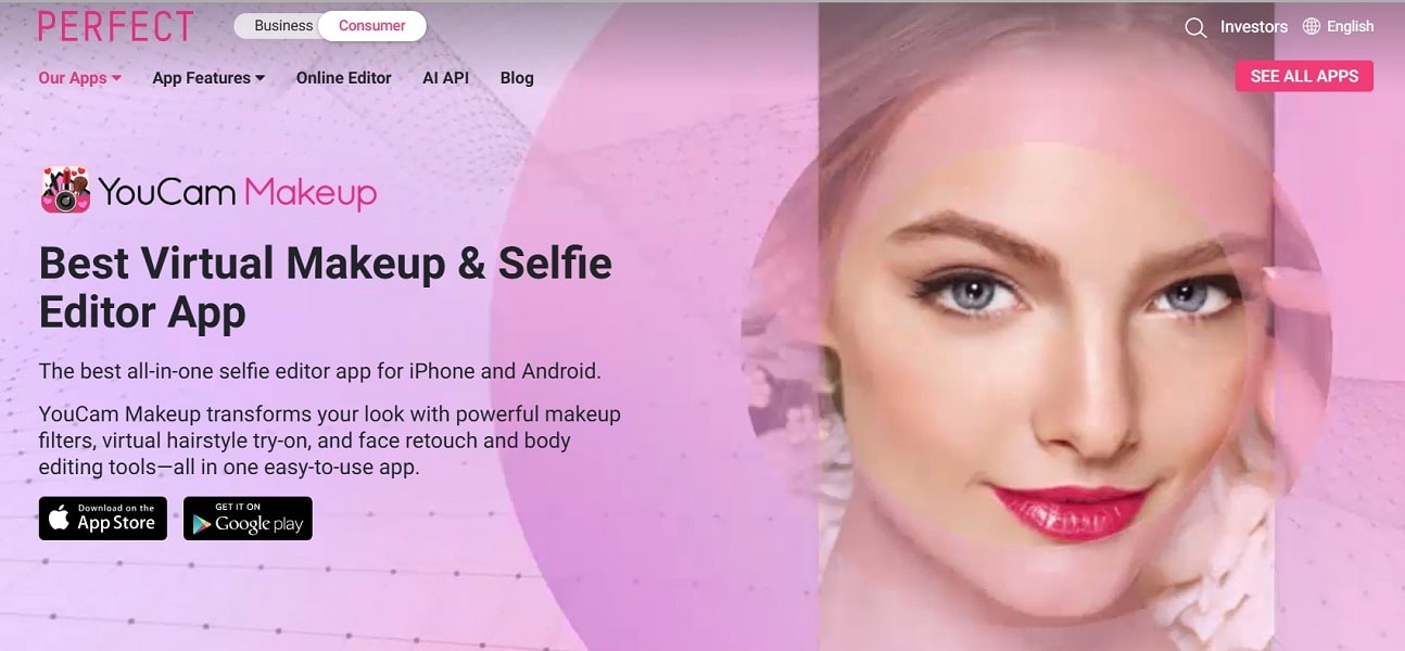 youcam makeup website interface
