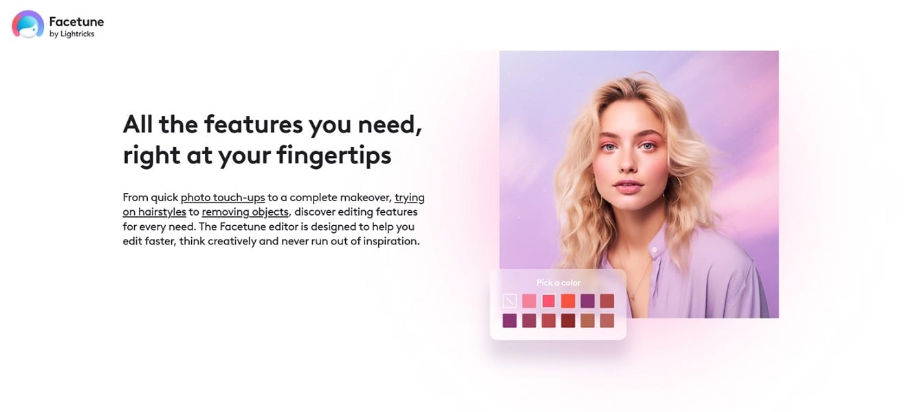facetune website interface