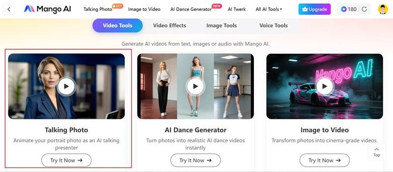 select the talking photo feature