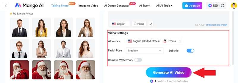 adjust settings and generate