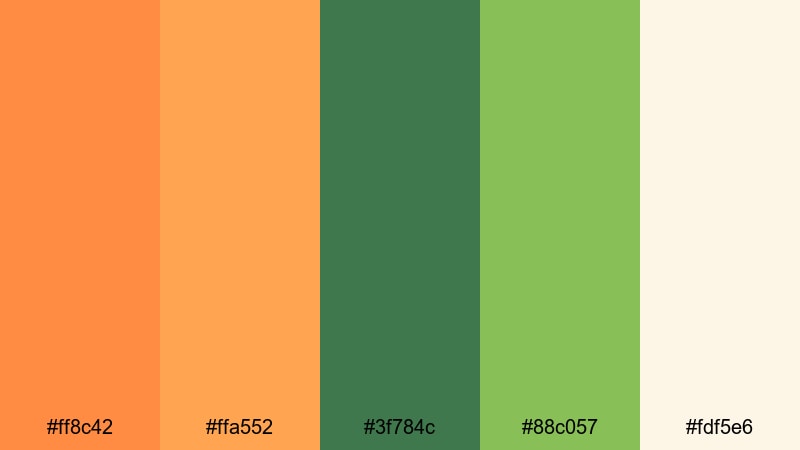 mango leaf picnic orange green color palette with hex codes