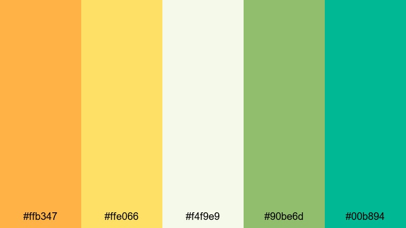 mango lime fizz orange green yellow color palette with hex codes