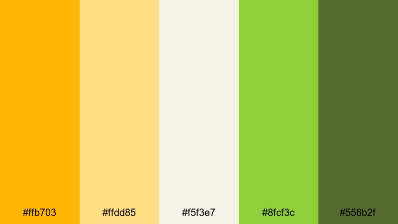 marigold meadow path orange green yellow color palette with hex codes