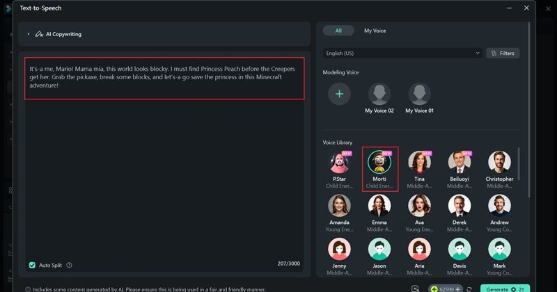 type your script and select voice