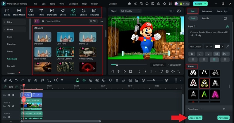 edit subtitles using preset