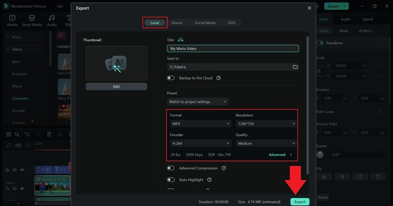 export and save your video