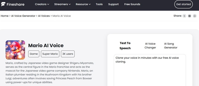 fineshare top mario ai voice generator