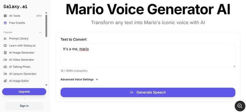 audio galaxy mario ai voice generator