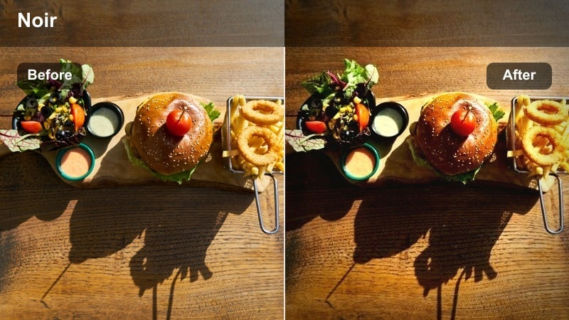 Dramatic night street food stall with strong shadows and a single warm light above the counter.
