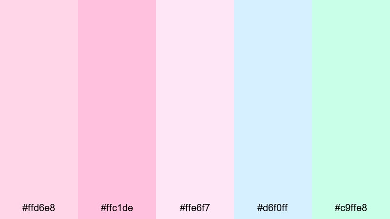 marshmallow skies cotton candy color palette with hex codes