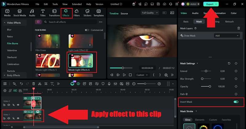 invert mask and apply effects