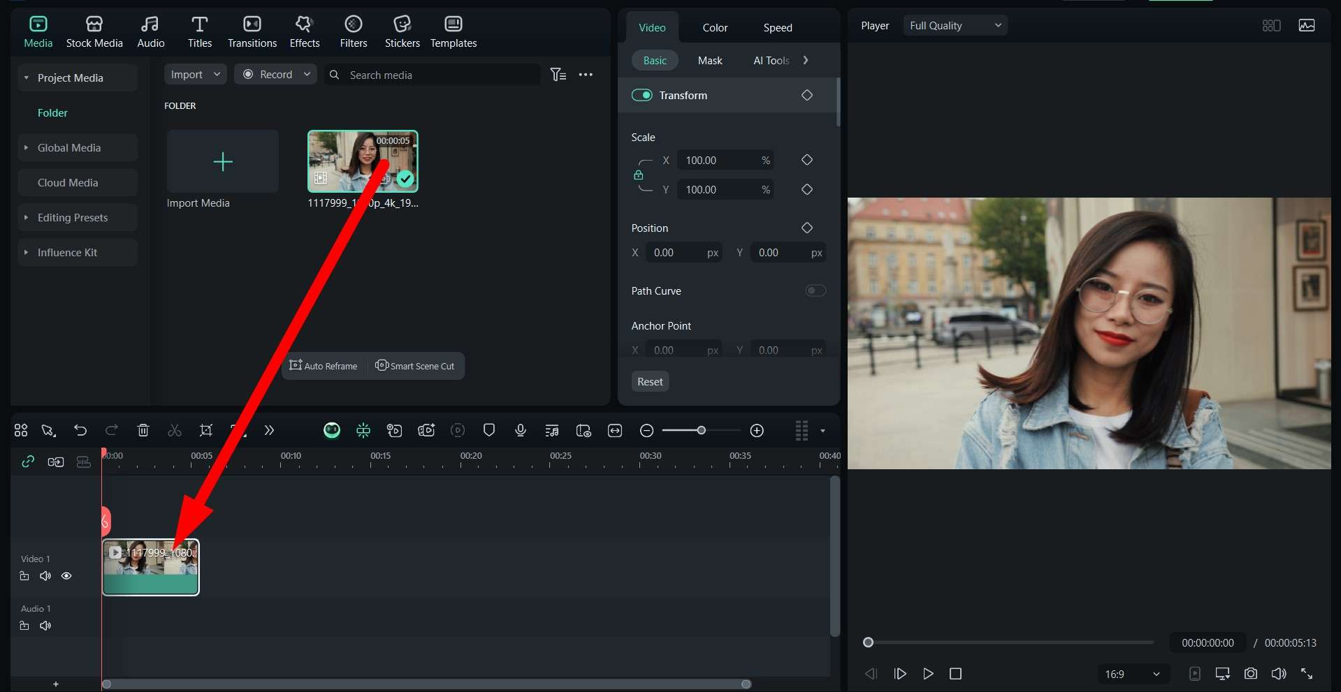 drag video clip to editing timeline